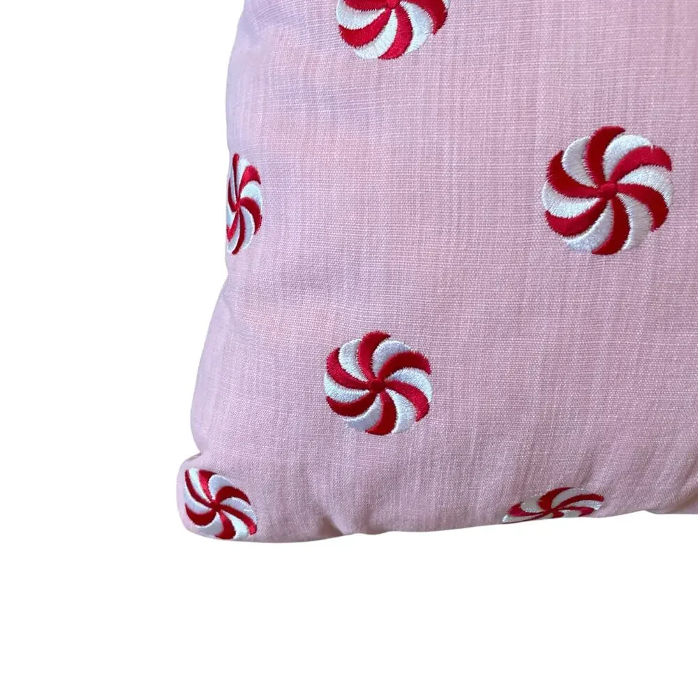 Pinkmas Peppermint Swirl Pillow 20x20 Embroidered Christmas Holiday Decor NEW